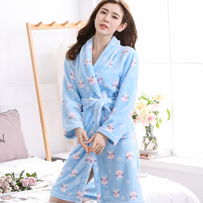 Vonios chalatas Moteriškas žieminis šiltas koralų vilnos moteriškas chalatas naktiniai kimono gėlėtas chalatas miegui Moteriški namų drabužiai