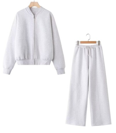 Divatos, 2024-es női Zip Bomber pulóver vagy sztreccs magas derekú plüss nadrág, sokoldalú, kétrészes női készlet