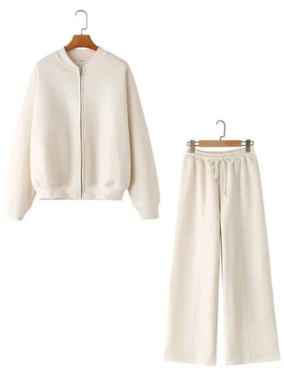 Divatos, 2024-es női Zip Bomber pulóver vagy sztreccs magas derekú plüss nadrág, sokoldalú, kétrészes női készlet