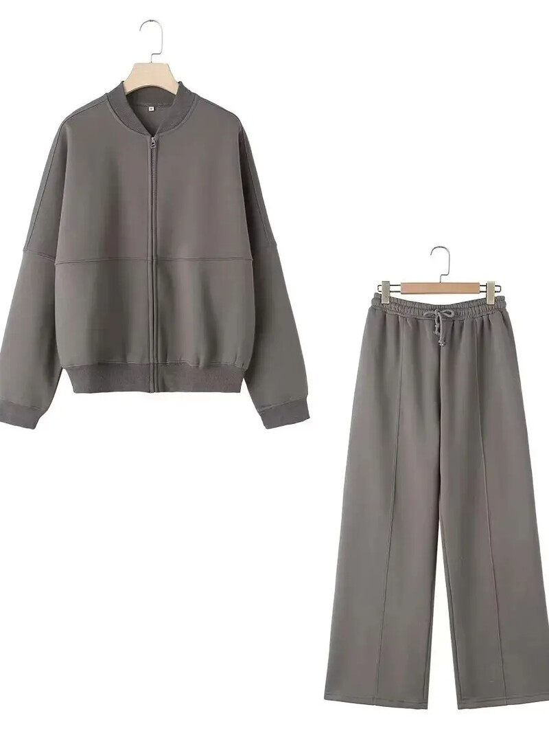 Divatos, 2024-es női Zip Bomber pulóver vagy sztreccs magas derekú plüss nadrág, sokoldalú, kétrészes női készlet