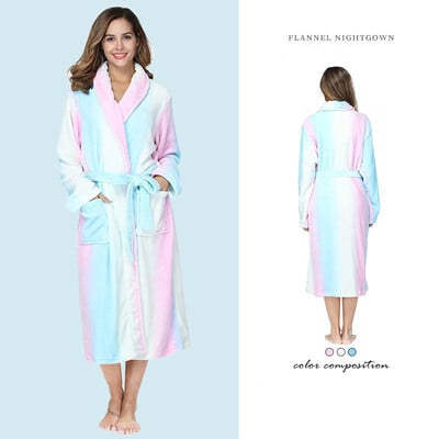 Žieminiai moteriški itin ilgi šilti flaneliniai chalatai namų drabužiai chalatai vilnonis vonios chalatas chalatas moteriškas storas miegui skirtas naktinukai