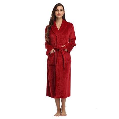 Žieminiai moteriški itin ilgi šilti flaneliniai chalatai namų drabužiai chalatai vilnonis vonios chalatas chalatas moteriškas storas miegui skirtas naktinukai