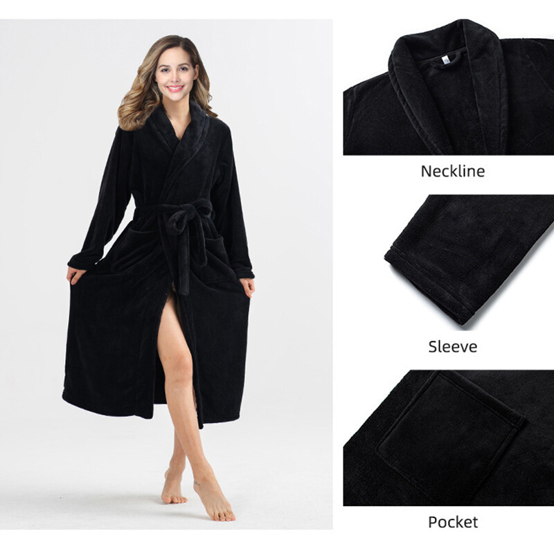 Žieminiai moteriški itin ilgi šilti flaneliniai chalatai namų drabužiai chalatai vilnonis vonios chalatas chalatas moteriškas storas miegui skirtas naktinukai