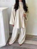 Őszi téli egyszínű kordbársony nadrág szettek női bő, hosszú ujjú, széles szárú nadrágok kétrészes szett Női ingázási ruházat