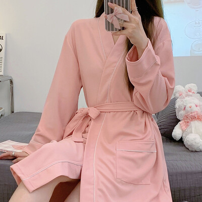 Kimono chalatas Moteriški pamergių chalatai Rudeninė vientisa medvilnė naktinė suknelė pižama chalatas moteriškas namų chalatai plius dydis M-3XL