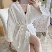 Párový vaflový župan pre mužov a ženy, nový kimono župan, sprchový kockovaný župan, priedušná nočná košeľa, domáce oblečenie, hotelové kúpeľné župany