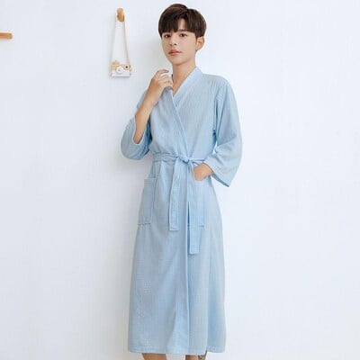 Párový vaflový župan pre mužov a ženy, nový kimono župan, sprchový kockovaný župan, priedušná nočná košeľa, domáce oblečenie, hotelové kúpeľné župany