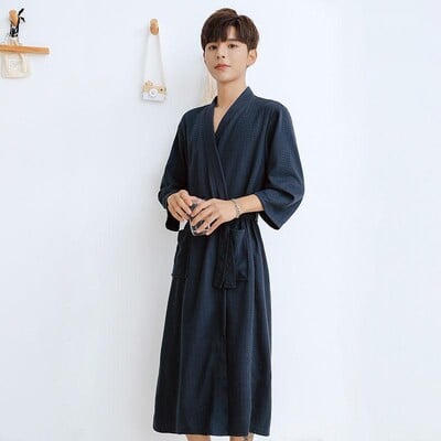 Párový vaflový župan pre mužov a ženy, nový kimono župan, sprchový kockovaný župan, priedušná nočná košeľa, domáce oblečenie, hotelové kúpeľné župany