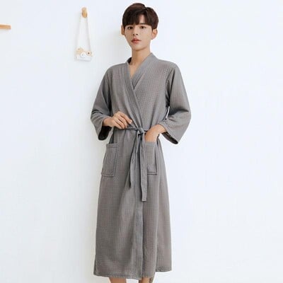 Párový vaflový župan pre mužov a ženy, nový kimono župan, sprchový kockovaný župan, priedušná nočná košeľa, domáce oblečenie, hotelové kúpeľné župany