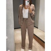 Elegantný kardigan s dlhým rukávom a jednoradovým výstrihom do V, top a nohavice, dvojdielna súprava pre ženy, módna jednofarebná jesenná športová súprava