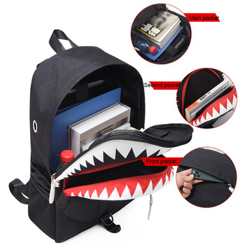 Σακίδιο πλάτης USB Νυχτερινή φόρτιση Φωτεινό Shark Laptop Backpack Student Τσάντα στήθους Teenagers Σχολικές τσάντες Τσάντα ταξιδιού