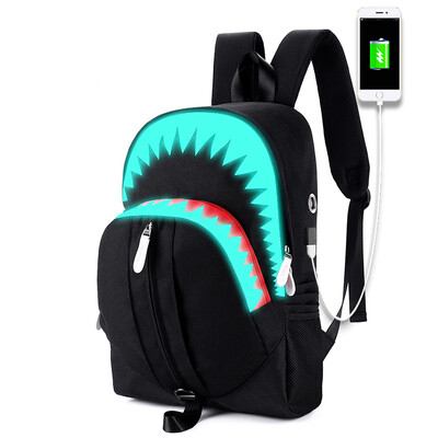 Módny batoh s USB nabíjaním v noci, svietiaci žralok, batoh na notebook, študentská taška na hrudník, školské tašky pre tínedžerov, cestovná taška