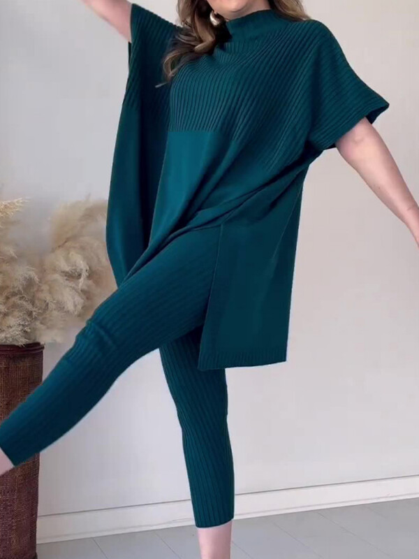 Kétrészes női nadrággarnitúrák Kötött denevérszárnyú pulóverek, rövid ujjú, osztott felsők, laza szabású, laza, rugalmas deréknadrágok, tél 2024