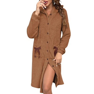 Naiste hommikumantel hommikumantel, nööbid, taskud, flanellist kapuutsiga hommikumantel hotelli spaapeol, kimonorüü