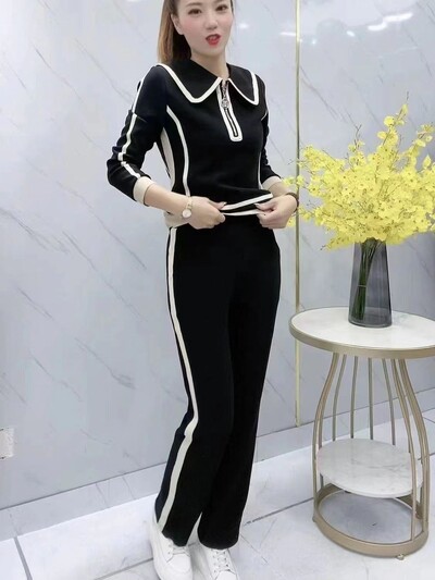Μοντέρνο casual κοστούμι για γυναικεία 2024 άνοιξη φθινόπωρο Κορεατικά αθλητικά συνονθύλευμα παντελόνια δύο τεμαχίων σετ για τρέξιμο