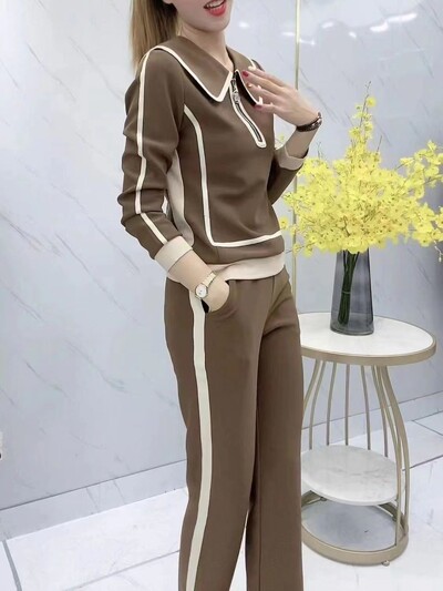 Μοντέρνο casual κοστούμι για γυναικεία 2024 άνοιξη φθινόπωρο Κορεατικά αθλητικά συνονθύλευμα παντελόνια δύο τεμαχίων σετ για τρέξιμο