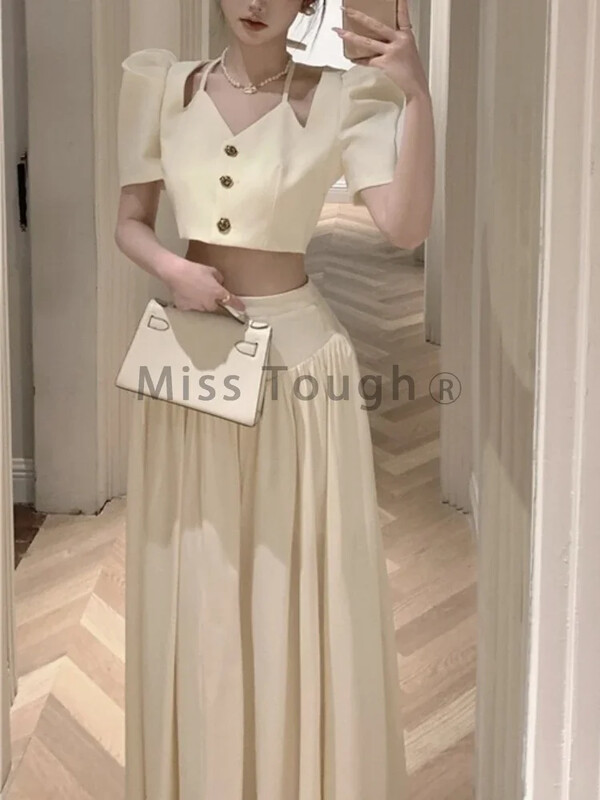 Toamnă Sexy Advanced Sense 2 Piese Set Femei Franțuzesc Delicat Elegant Elegant Socialite Femei Topuri scurte Negru + Fusta cu talie înaltă