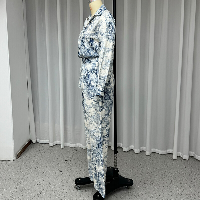 „Wefads“ 2 dalių komplektas, moteriškas laisvalaikio ilgų rankovių atvartas, margintas viena krūtine, marškinėliai su mygtukais, viršutiniai laisvi, plačios kelnių rinkiniai, gatvės apranga