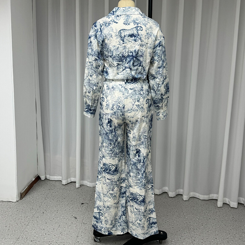 „Wefads“ 2 dalių komplektas, moteriškas laisvalaikio ilgų rankovių atvartas, margintas viena krūtine, marškinėliai su mygtukais, viršutiniai laisvi, plačios kelnių rinkiniai, gatvės apranga