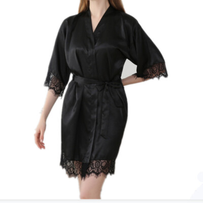 Vairumtirdzniecība sievietēm, satīna kimono halāti, mežģīņu līgavas māsas naktskrekls, rītasvārki kāzu ballītei dzimšanas dienas spa S-XL T43
