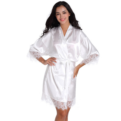 Vairumtirdzniecība sievietēm, satīna kimono halāti, mežģīņu līgavas māsas naktskrekls, rītasvārki kāzu ballītei dzimšanas dienas spa S-XL T43