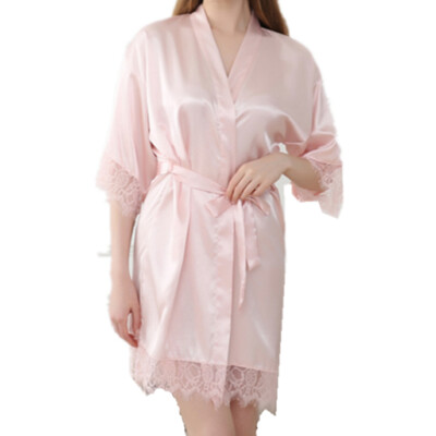 Vairumtirdzniecība sievietēm, satīna kimono halāti, mežģīņu līgavas māsas naktskrekls, rītasvārki kāzu ballītei dzimšanas dienas spa S-XL T43