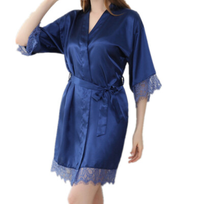 Vairumtirdzniecība sievietēm, satīna kimono halāti, mežģīņu līgavas māsas naktskrekls, rītasvārki kāzu ballītei dzimšanas dienas spa S-XL T43