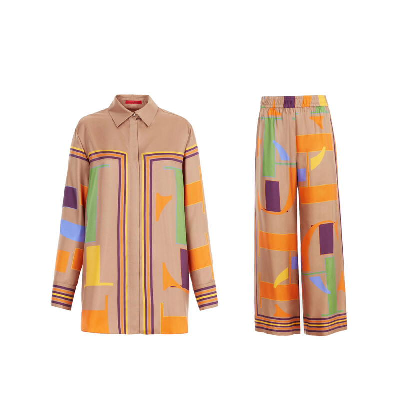 CHCH laza geometriájú ing nadrág szett női nyomott szatén kétrészes felsők széles szárú nadrág 2024 alkalmi kétrészes szett