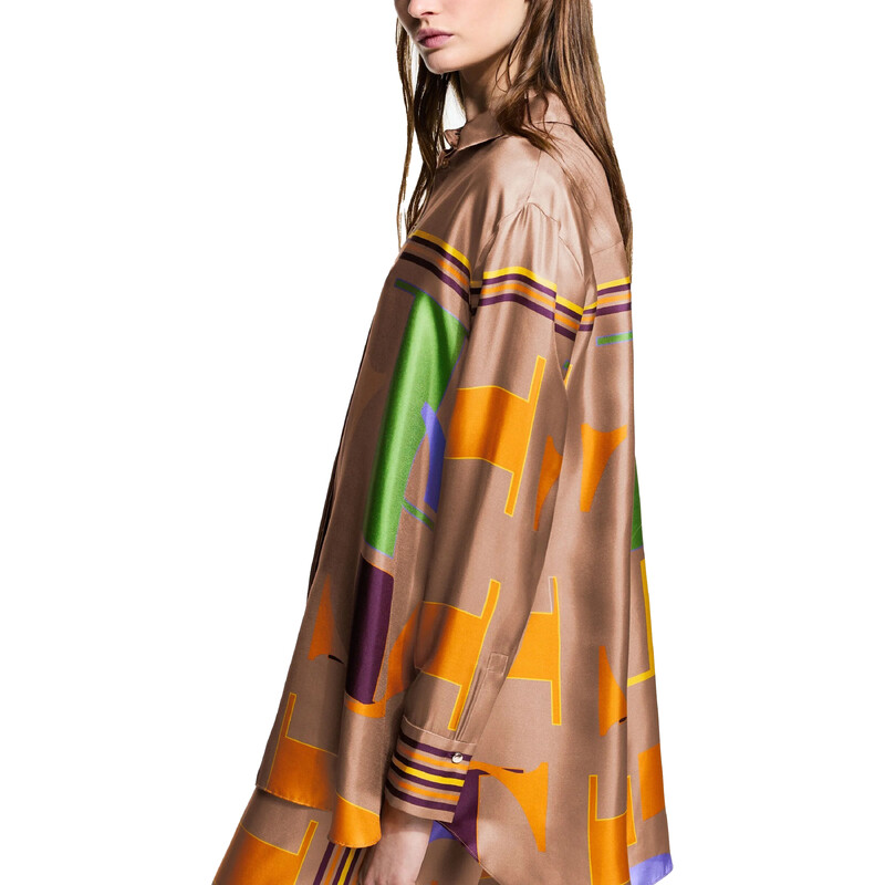 CHCH laza geometriájú ing nadrág szett női nyomott szatén kétrészes felsők széles szárú nadrág 2024 alkalmi kétrészes szett