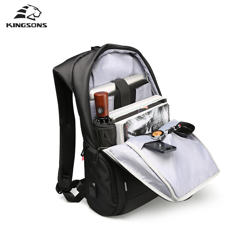 Kingsons Men 15,6/17,3 palcový notebook Business Backpack Muž Proti krádeži Cestovná taška USB Nabíjanie Vodotesný batoh pre dospievajúcich