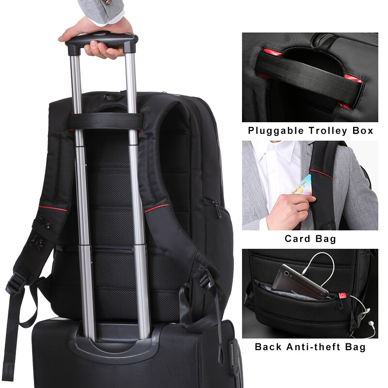Kingsons Men 15,6/17,3 palcový notebook Business Backpack Muž Proti krádeži Cestovná taška USB Nabíjanie Vodotesný batoh pre dospievajúcich