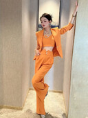 Παντελόνι Γυναικείο Επαγγελματικό Γραφείο Πορτοκαλί Ανοιξιάτικα Φθινοπωρινά Κοστούμια Wear To Work Σετ μπλέιζερ και παντελόνι για γυναίκες 2 τεμάχια φθηνή στολή