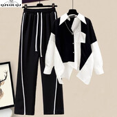 Novo korejsko izdanje za proljeće i jesen 2024. Nova lažna dvodijelna košulja + moderan dvodijelni komplet hlača širokih nogavica