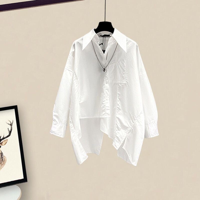 2024 Κορεατική Έκδοση Άνοιξη και Φθινόπωρο Νέο ψεύτικο πουκάμισο δύο τεμαχίων+μοντέρνο φαρδύ παντελόνι σετ δύο τεμαχίων