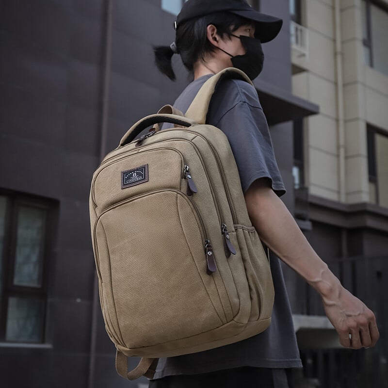 Plátenný batoh pre mužov, outdoorový kempingový batoh, mužský mládežnícky khaki nepremokavý cestovný batoh, denný pracovný batoh, armádna zelená, sivá