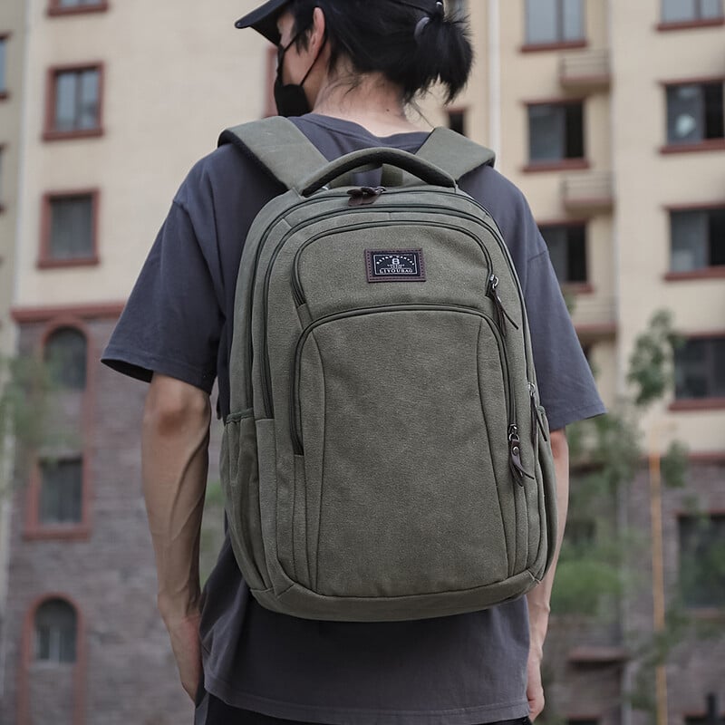 Plátenný batoh pre mužov, outdoorový kempingový batoh, mužský mládežnícky khaki nepremokavý cestovný batoh, denný pracovný batoh, armádna zelená, sivá