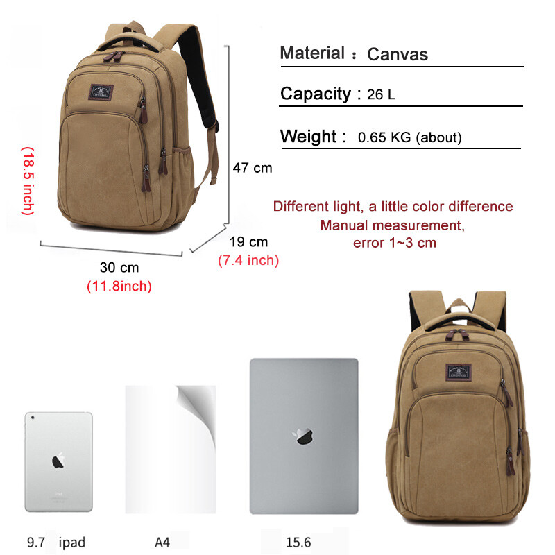 Plátenný batoh pre mužov, outdoorový kempingový batoh, mužský mládežnícky khaki nepremokavý cestovný batoh, denný pracovný batoh, armádna zelená, sivá