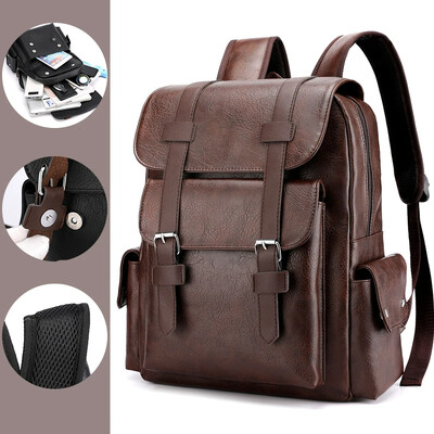 Muški ruksak od PU kožne torbe, veliki 15,6" ruksak za prijenosno računalo, putna višestruka muška mochilas crna školska torba Hasp College Style