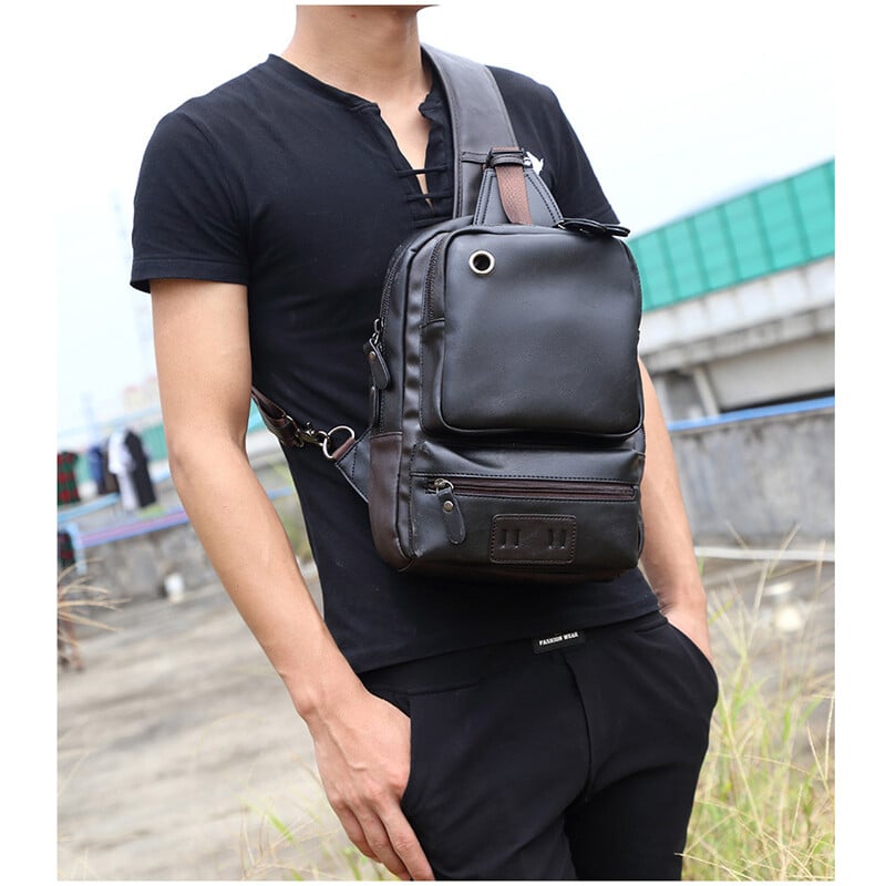 Vintage PU bőr férfi mellkasi hátizsák Alkalmi divat férfi futártáskák háti csomag Crossbody táskák kis hevederes válltáska