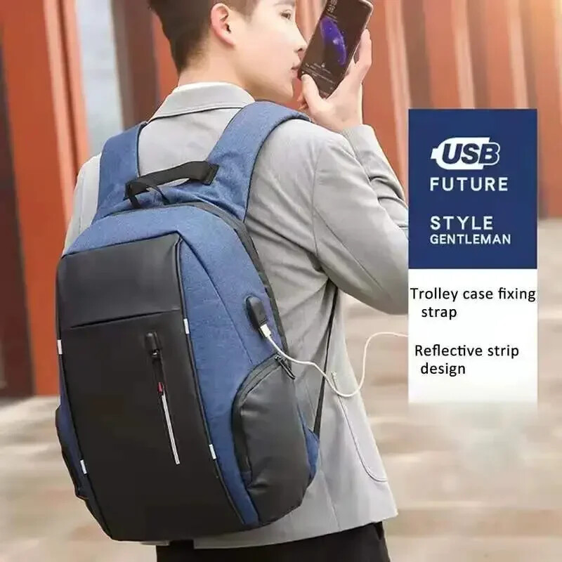Pánsky batoh 2024, vodotesný, s USB nabíjaním a 15,6-palcovým notebookom, ležérny, Oxfordský, pre mužov, do práce, s taškou Mochila, na počítač a notebook.