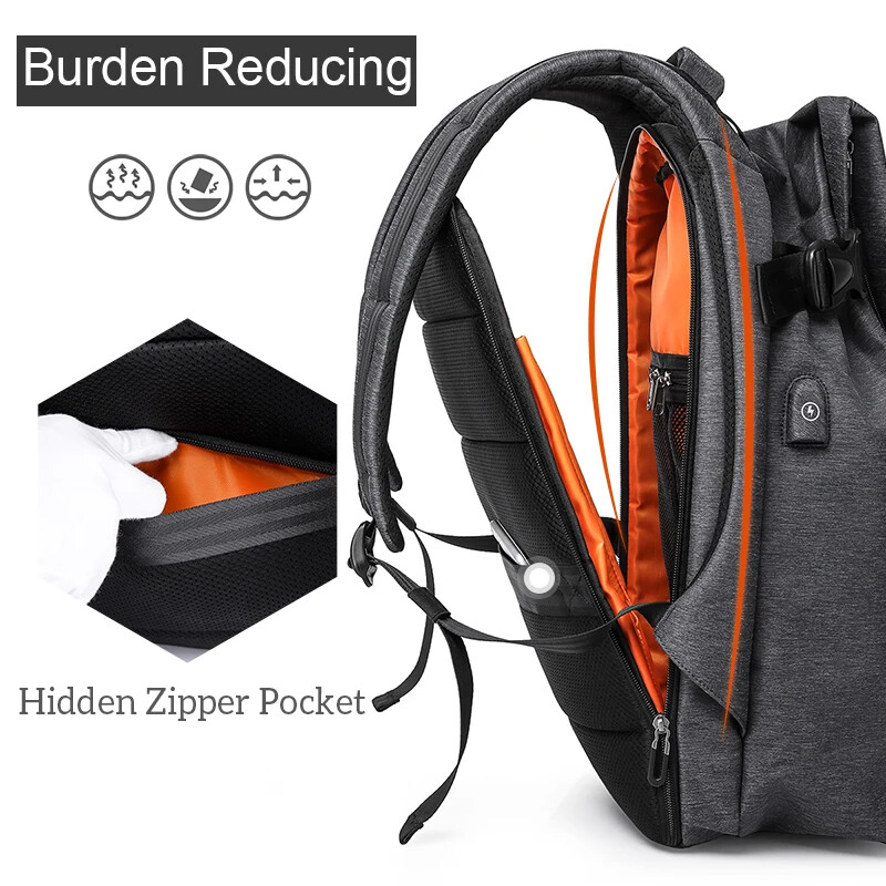Tangcool pánsky batoh na notebook 16-17 palcov, vodotesný, otvorený o 180 stupňov, veľkokapacitná cestovná taška s USB nabíjaním, športová taška pre tínedžerov