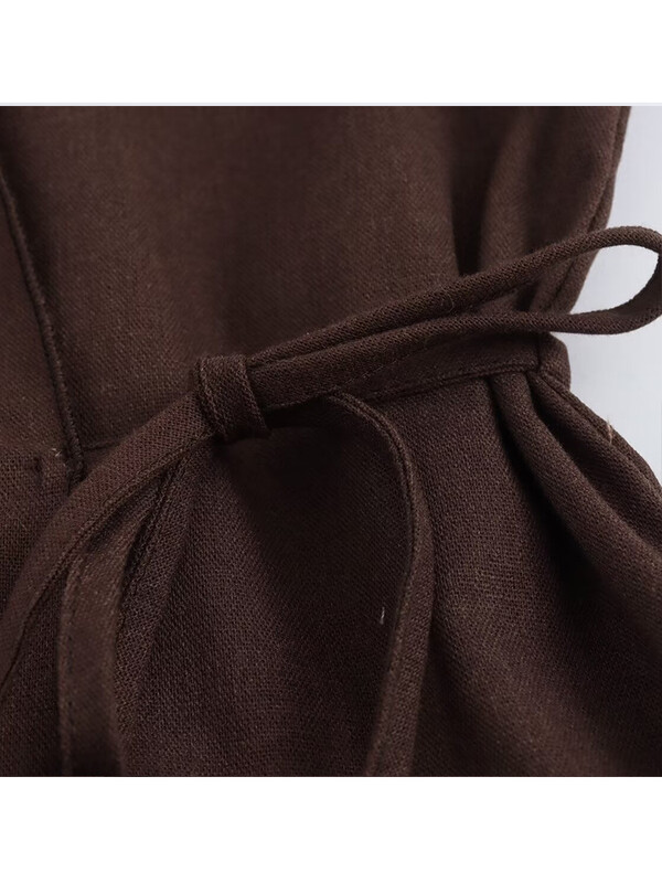 TRAF Módne ľanové 2 kusy Dámske kimono štýl 2024 Jar/Leto Voľné šnurovacie košele Topy Dámske nohavice so širokými nohavicami Súpravy