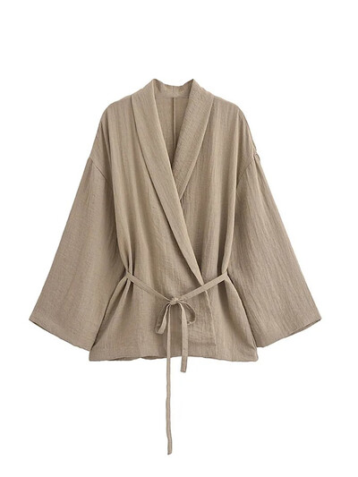 ZABA, la modă pentru femei, de culoare uni, cu rever, cămașă confortabilă cu mânecă lungă, ocazional, cu talie înaltă, pantaloni lați, set de două piese