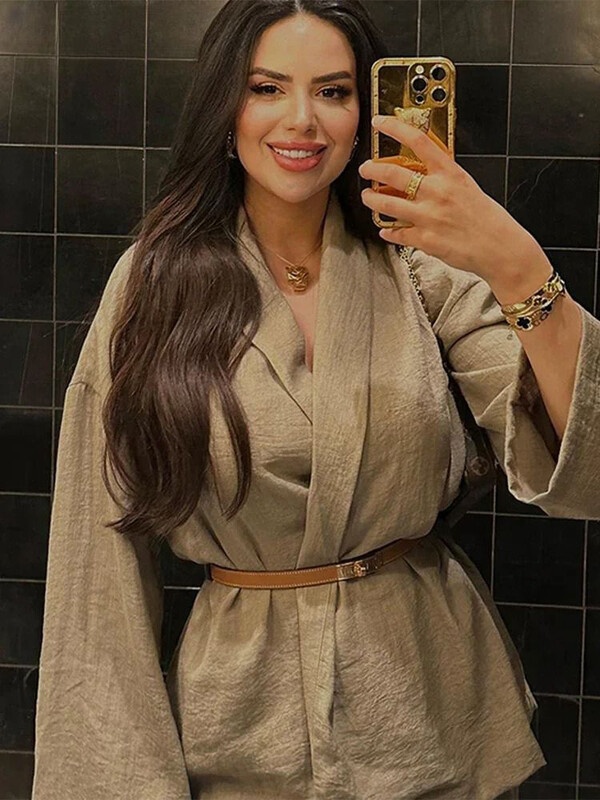 ZABA, la modă pentru femei, de culoare uni, cu rever, cămașă confortabilă cu mânecă lungă, ocazional, cu talie înaltă, pantaloni lați, set de două piese