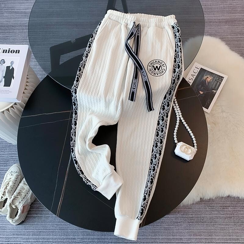 Ρετρό στάμπα μακρυμάνικο μπουφάν με φερμουάρ και παντελόνι με κορδόνι Σετ δύο τεμαχίων Μοντέρνα γυναικεία αθλητικά κοστούμια αθλητικές φόρμες