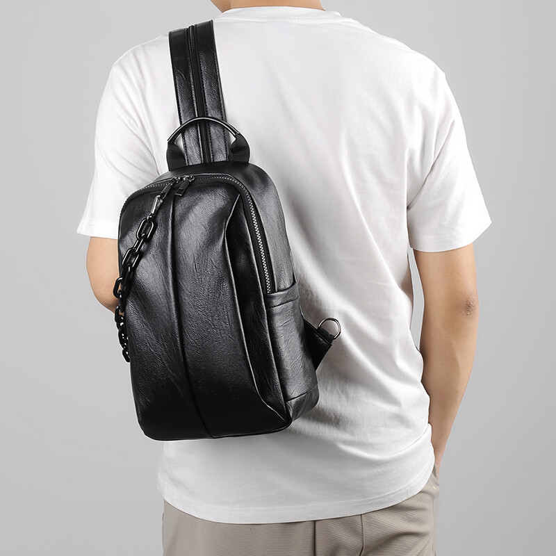 Férfi Messenger vízálló heveder kis vállú, üzleti sporthordozható PU bőr utazótáskák nagy zsebekkel, cipzárral munkához