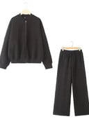 Dámska módna bomber mikina na zips alebo elastické plyšové nohavice s vysokým pásom z roku 2024, všestranná dvojdielna súprava