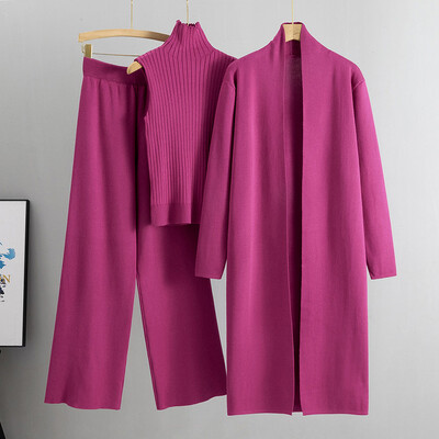 Pavasara rudens trīsdaļīgs sieviešu jakas treniņtērpis, modes trikotāžas bikšu komplekts.