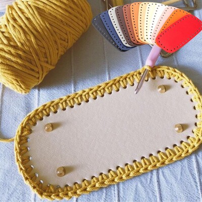 20*9 εκ. Diy βελονάκι πάτο για πλεκτή τσάντα Βάση δερμάτινη τσάντα PU χειροποίητο πάτο με τρύπες Αξεσουάρ για γυναίκες που κατασκευάζουν τσάντες τσαντάκι