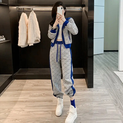 Kelnės, Moteriškas, sportinis kostiumas, megztiniai, atitinkantys spalvas, sportiniai piešiniai, kelnių rinkiniai moterims, 2 dalių pavasario ruduo su rankovėmis Nauji